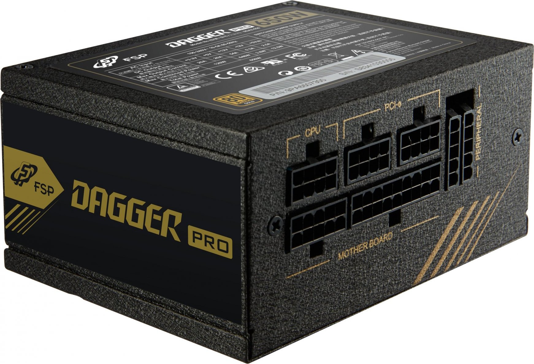 Napájací zdroj Fortron 650W DAGGER PRO 650, 80+ GOLD, Full Range, modulárny kábel, SFX&ATX, plná ochrana, 8cm dual BB