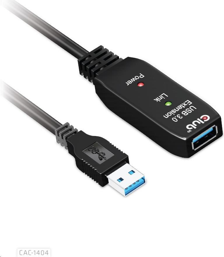 Club 3D Kábel USB Club3D 3.2 Kábel aktívneho opakovača Gen1 M/F 28AWG, 5 m