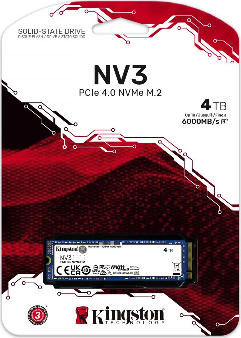 Kingston SSD 4TB NV3, M.2 2280, NVMe PCIe Gen4x4, (R: 6000MB/s; W: 5000MB/s)