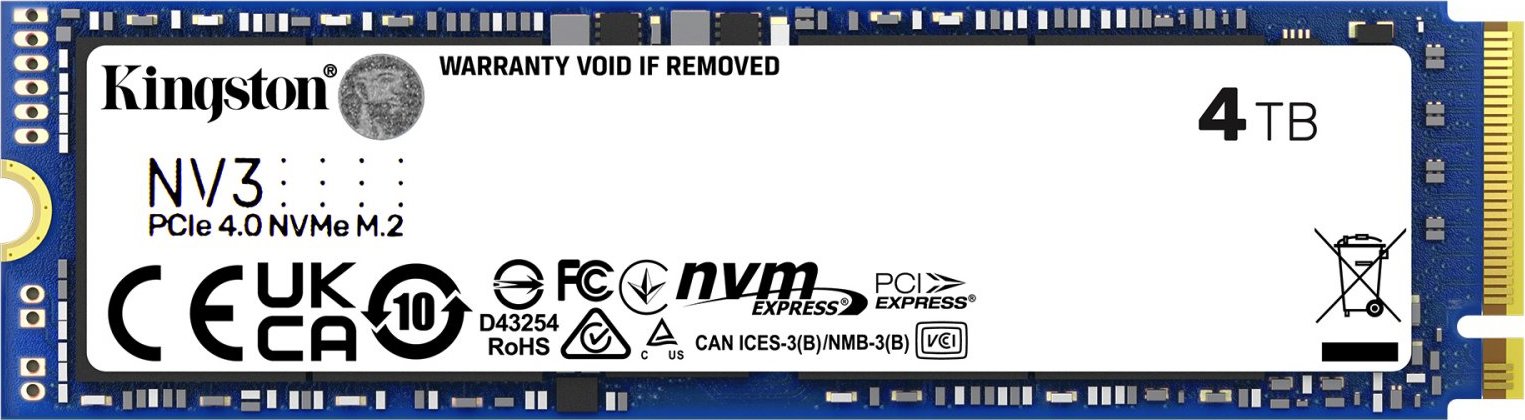 Kingston SSD 4TB NV3, M.2 2280, NVMe PCIe Gen4x4, (R: 6000MB/s; W: 5000MB/s)
