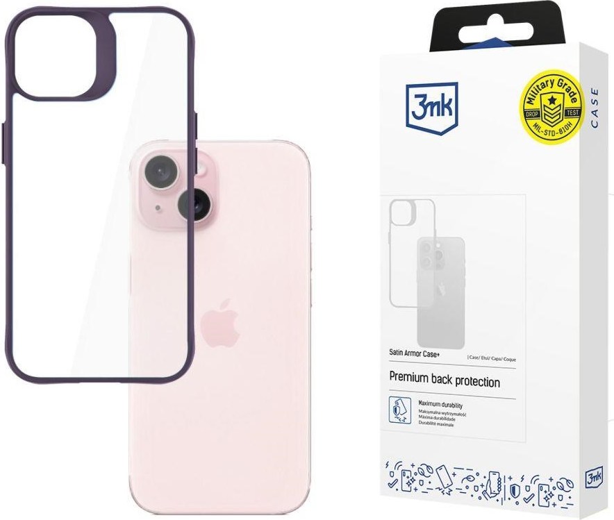 3mk ochranný kryt Satin Armor Case+ Purple pro Apple iPhone 15