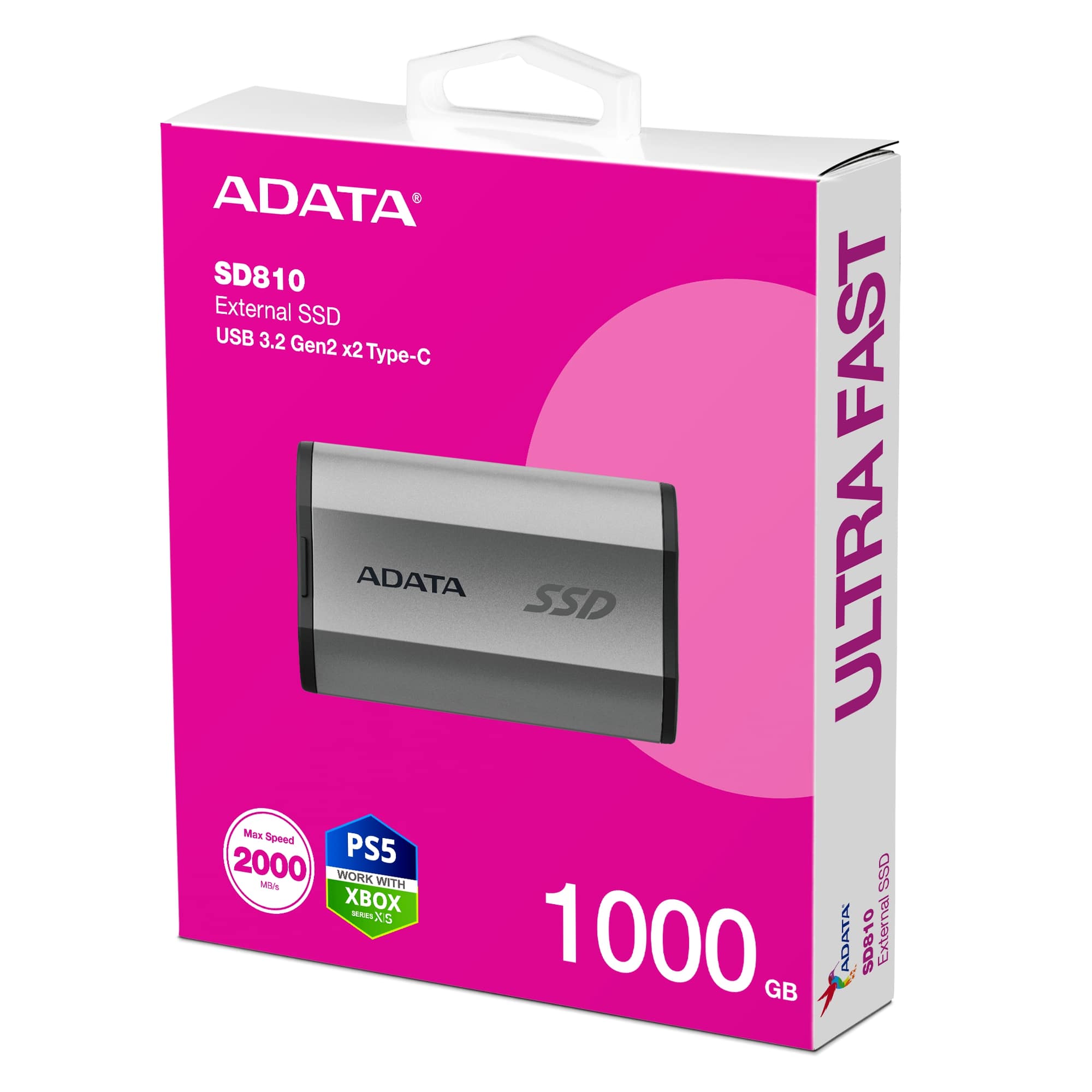 A-Data ADATA External SSD 1TB SD810 USB 3.2 USB-C, Stříbrná