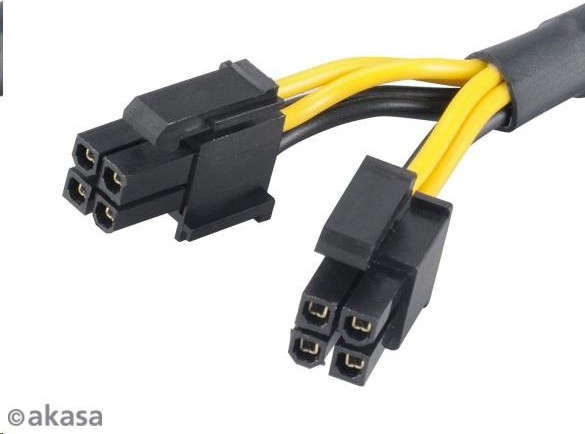 AKASA redukčný kábel zo 4pin ATX 12V samica na 8pin (4+4) ATX 12V samec, 15cm