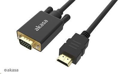 Kábel AKASA HDMI na VGA, pozlátené konektory, 2 m