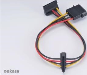 AKASA kábel SATA redukcia napájania zo 4pin Molex konektora na 2x SATA, 30cm