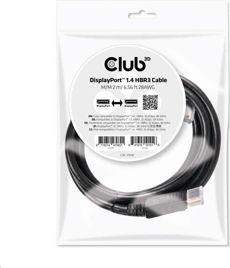Club 3D Club3D Certifikovaný DisplayPort kábel 1.4 HBR3 8K60Hz (M/M), 2m