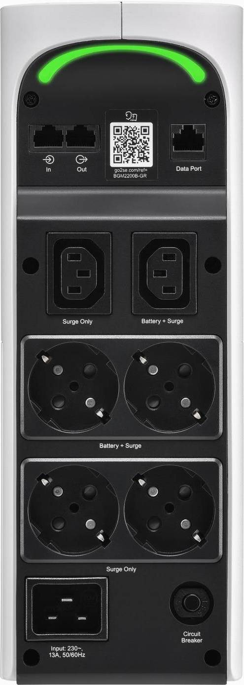 APC Back-UPS Pro Gaming 2200VA, 6 Outlets, AVR, LCD Interface (1320W), 4x Schuko, 2x IEC C13, bílá (Arctic)