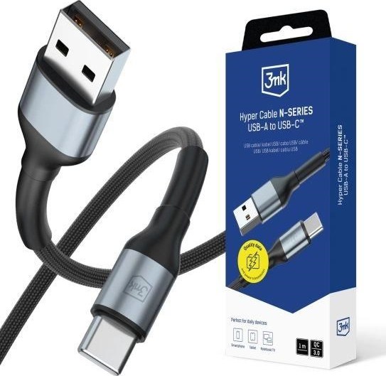3mk kabel Hyper Cable N-SERIES A to C 1m 9V/2A 18W QC 3.0 Black