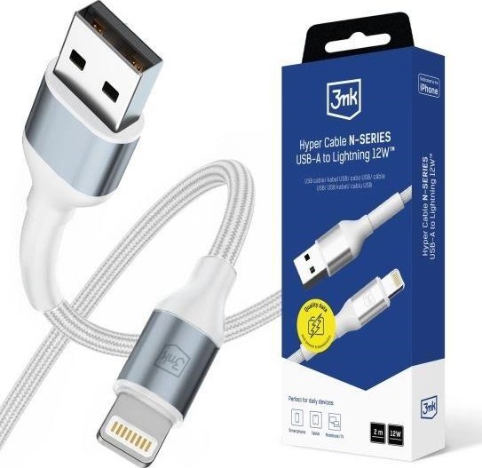 3mk kabel Hyper Cable N-SERIES A to Lightning 2m 5V/2.4A 12W White