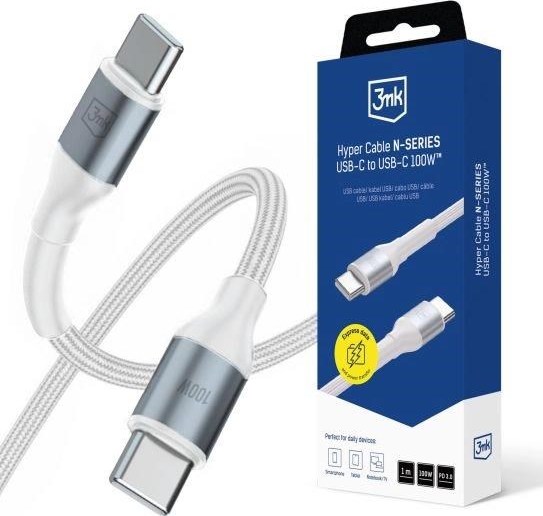 3mk kabel Hyper Cable N-SERIES C to C 1m 20V/5A 100W White / Black