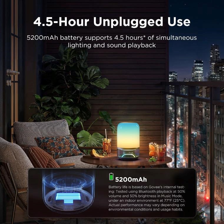 Govee Table Lamp 2 RGBW Akumulátorová lampa s reproduktorem - zvuk od JBL