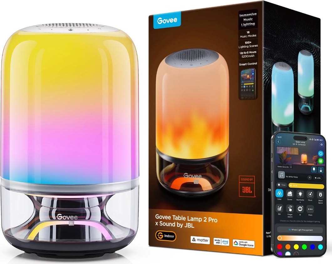 Govee Table Lamp 2 RGBW Akumulátorová lampa s reproduktorem - zvuk od JBL