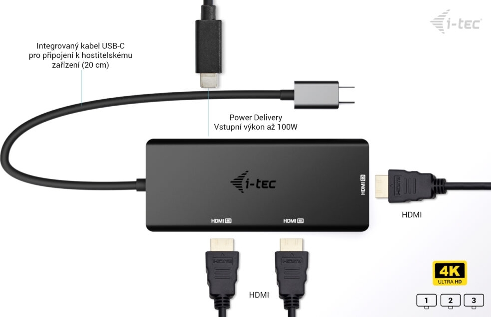 i-tec USB-C Triple 4K HDMI Video Adapter, Power Delivery 100W