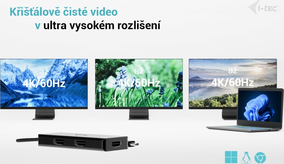 i-tec USB-C Triple 4K HDMI Video Adapter, Power Delivery 100W