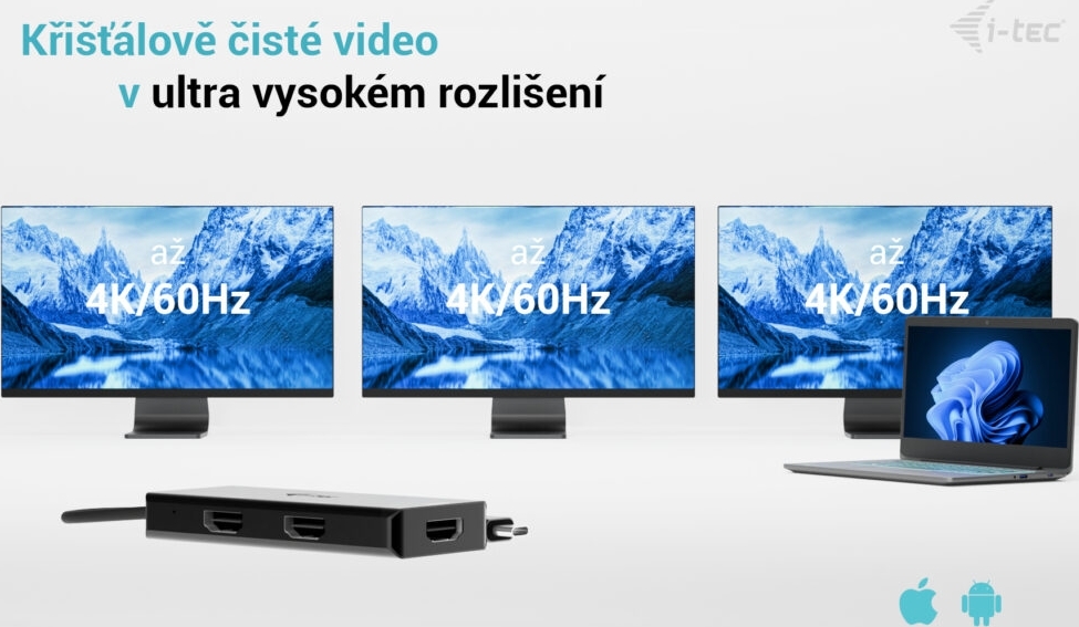 i-tec USB-C Triple 4K HDMI Video Adapter, Power Delivery 100W