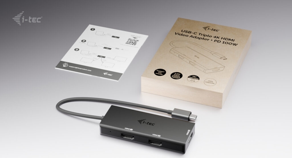 i-tec USB-C Triple 4K HDMI Video Adapter, Power Delivery 100W