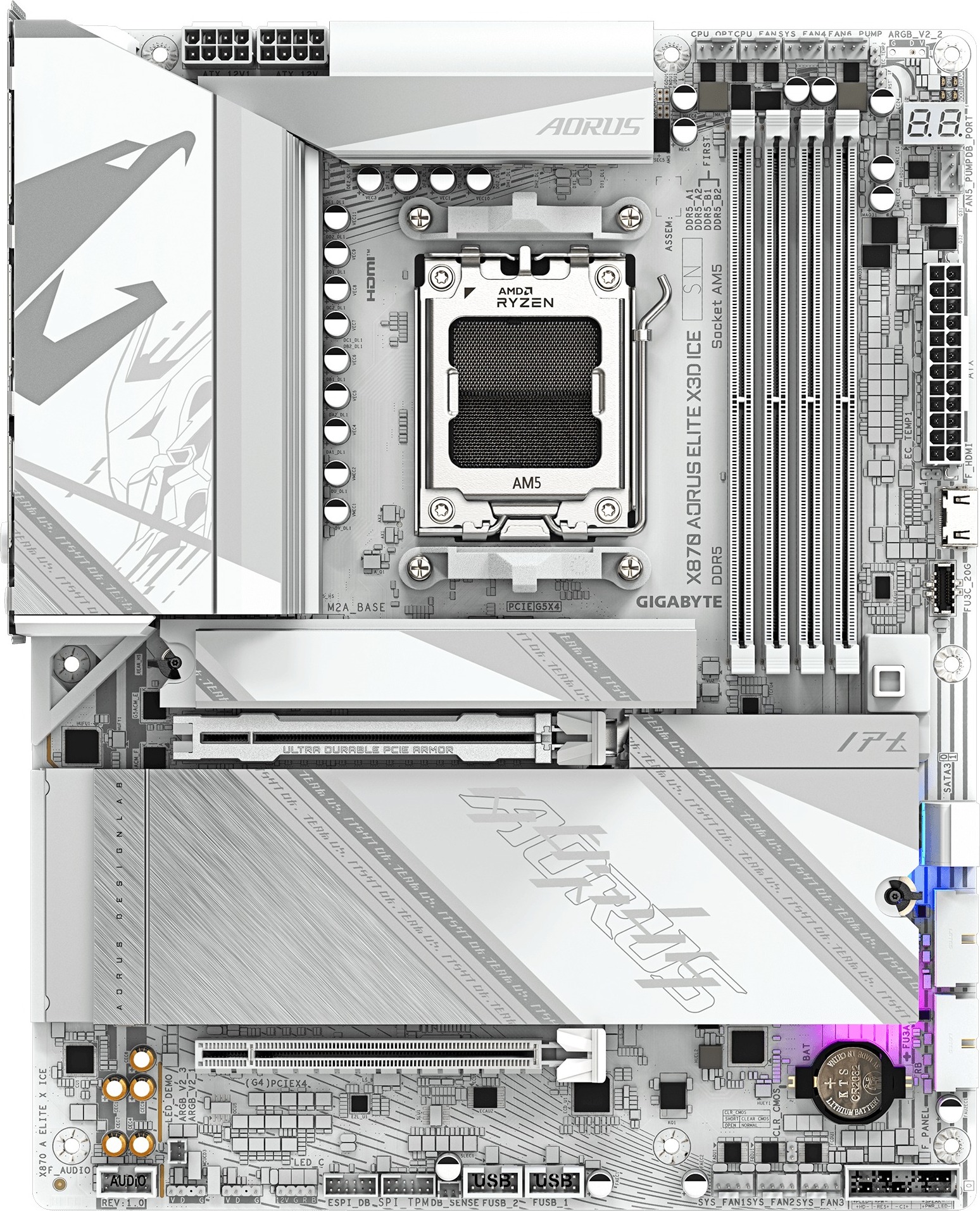 GIGABYTE MB Sc AM5 X870 A ELITE X ICE, AMD X870, 4xDDR5, 2xUSB-C, 2x HDMI, Wifi, ATX