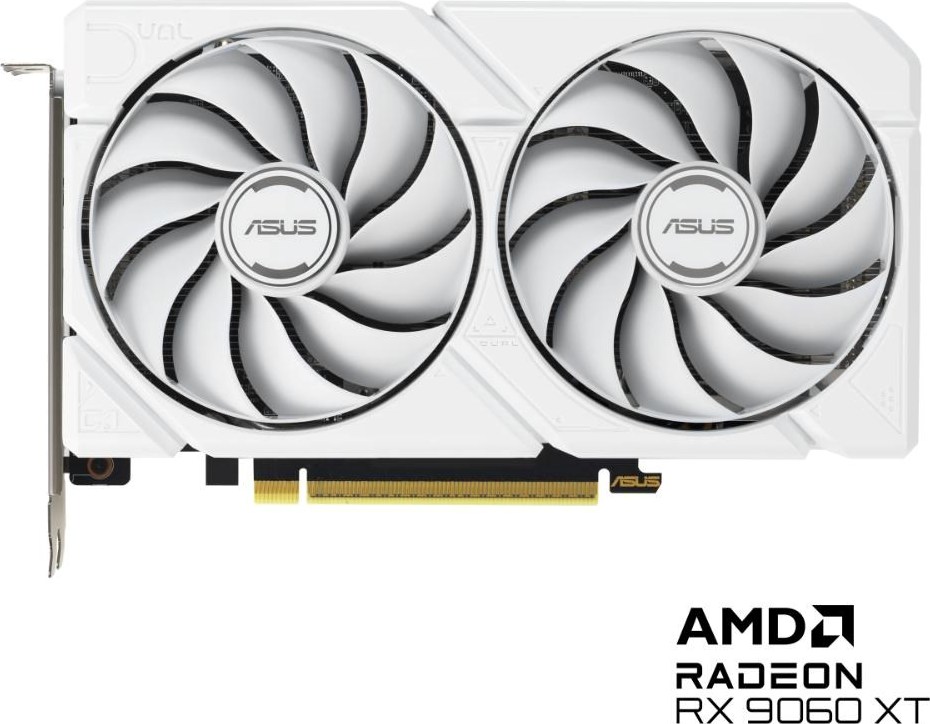 ASUS VGA AMD Radeon RX 9060 XT DUAL 16GB WHITE, RX 9060 XT, 16GB GDDR6, 2xDP, 1xHDMI