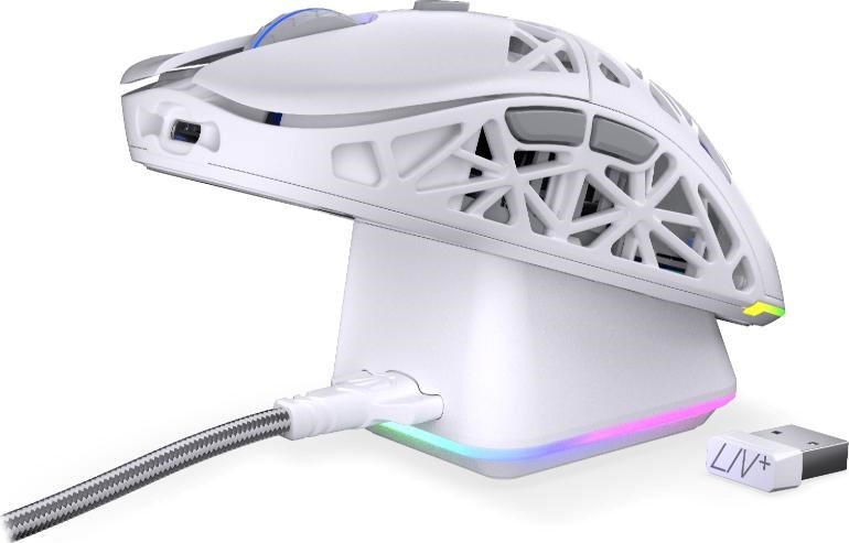 Endorfy Herní myš LIV Plus Wireless Onyx White, Bezdrátová, ARGB, bílá
