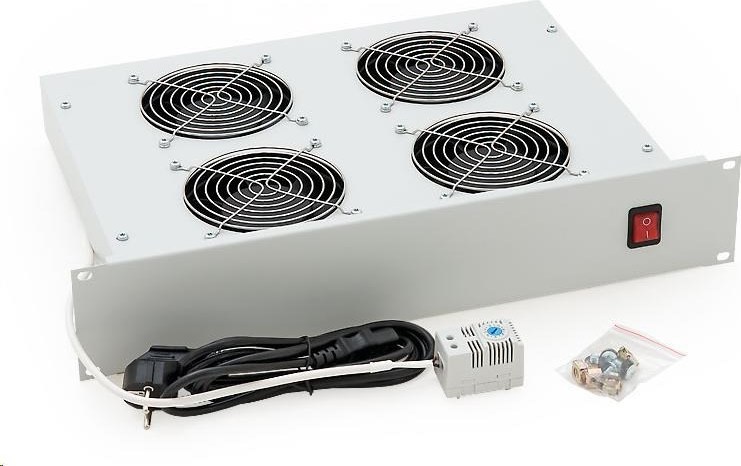 Ventilačná jednotka TRITON 19", 4 ventilátory.-230V/140W, termostat., čierna, medzi komponentmi