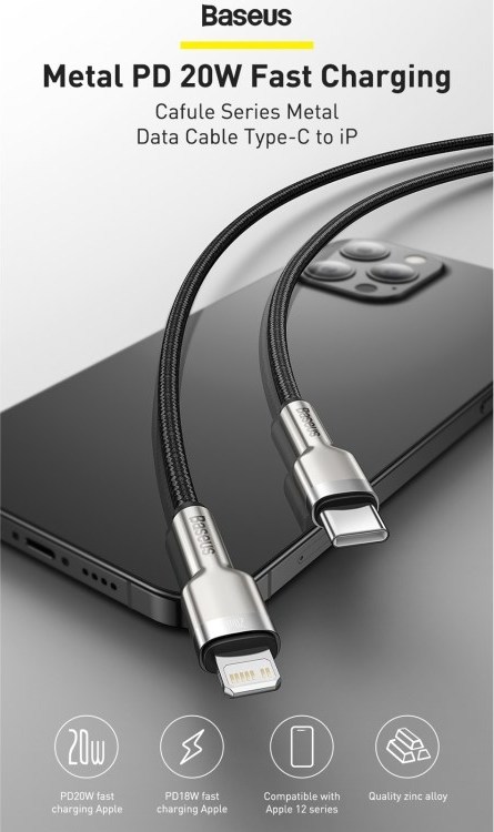 Baseus Cafule Series USB-C na Lightning PD 20W 1m nabíjací/dátový kábel, čierny
