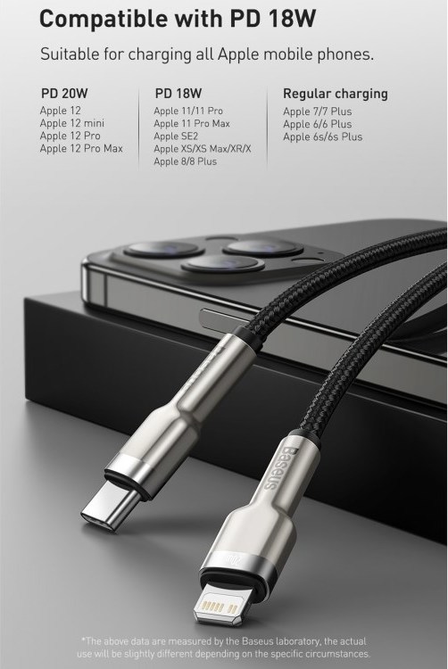 Baseus Cafule Series USB-C na Lightning PD 20W 1m nabíjací/dátový kábel, čierny