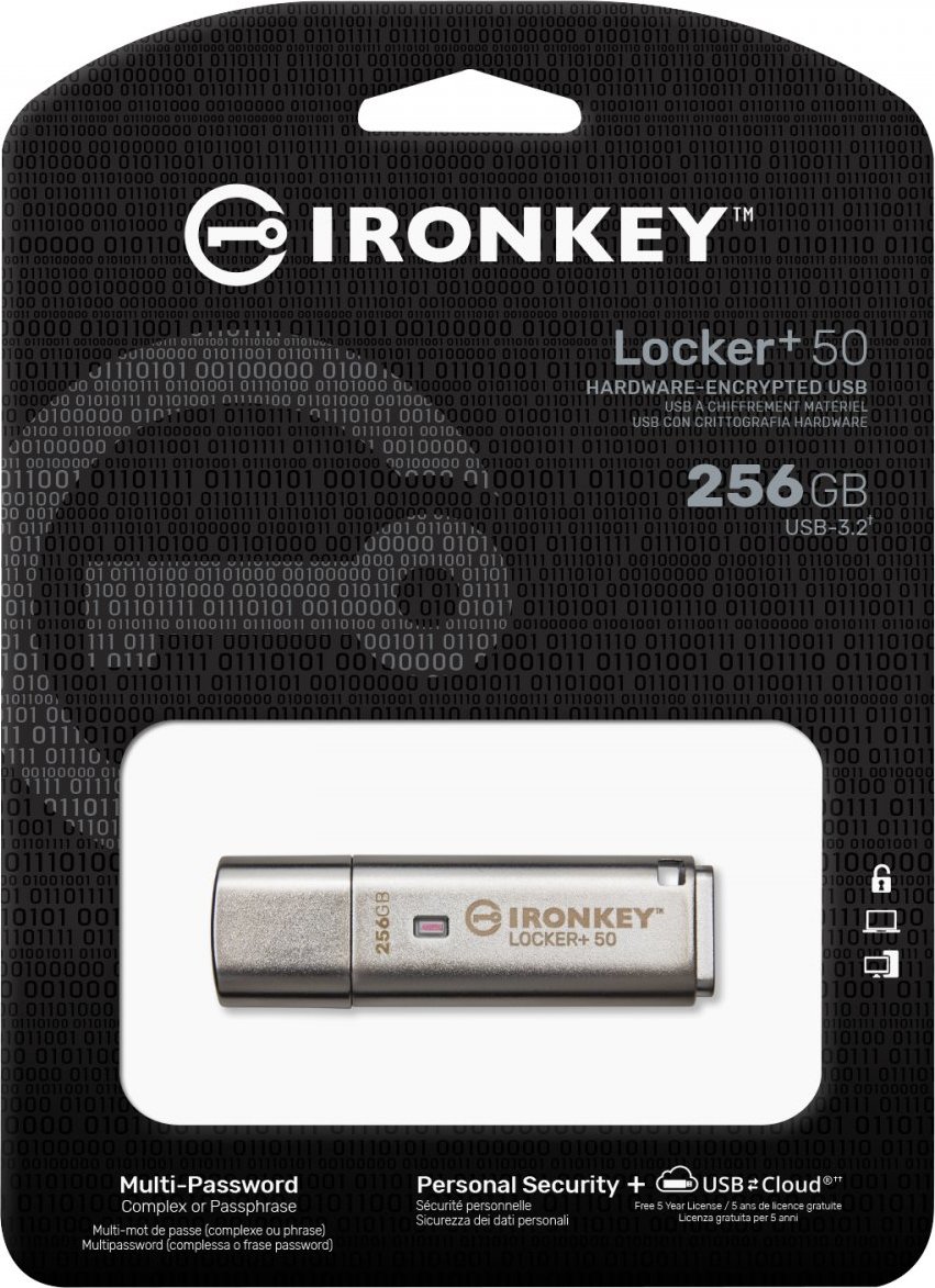 Kingston IronKey Locker+ 50/256GB/USB 3.1/USB-A/Stříbrná
