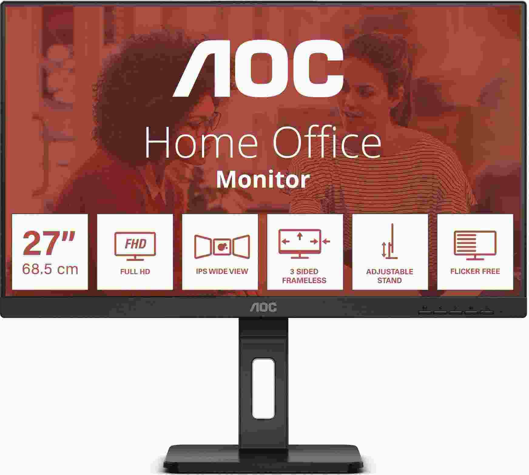 AOC MT IPS LCD WLED 27" 27E3QAF - IPS panel, 1920x1080, D-Sub, HDMI, DP, repro, pivot