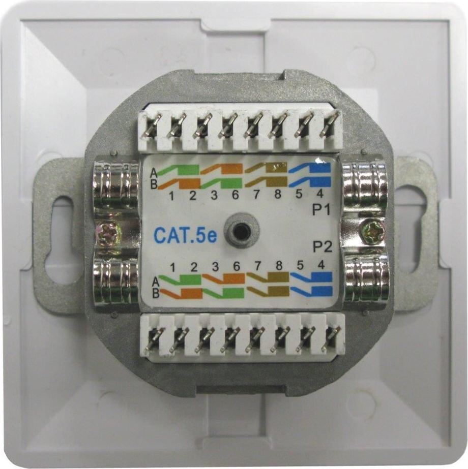 OEM Zásuvka STP 2x RJ45 Cat5E, dvojitá svorkovnica, zapustená