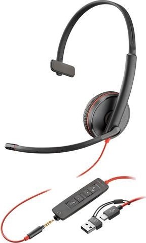 HP Inc. Poly Blackwire 3215 náhlavní souprava, 3.5 mm jack + USB-C/A adaptér, mono