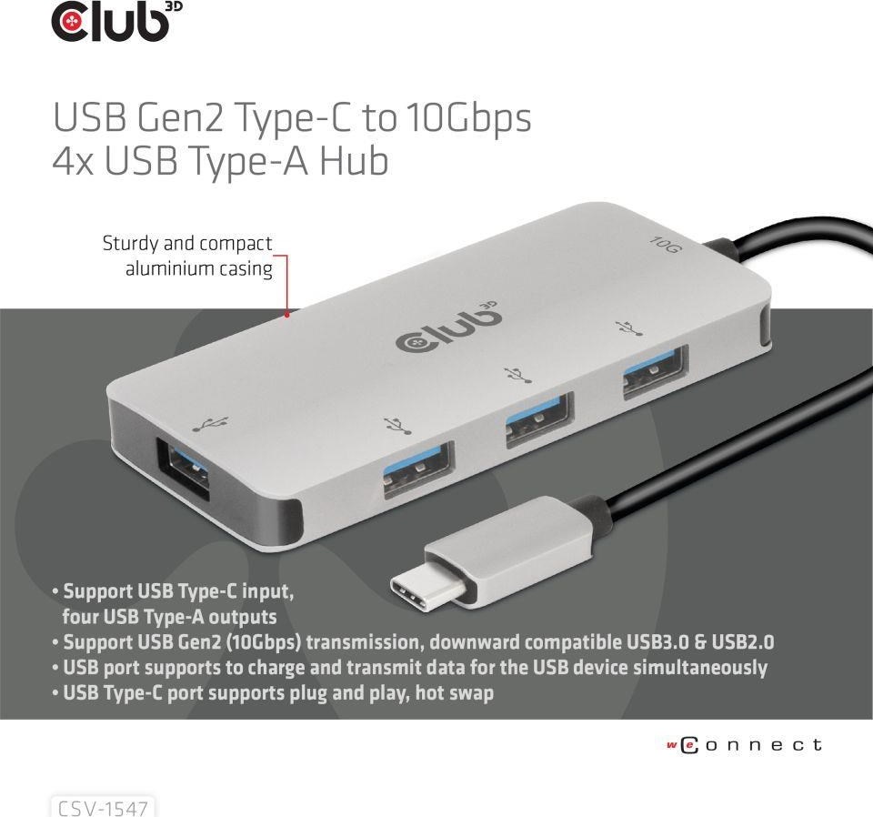 Club 3D Club3D Hub USB-C Gen2 na 10Gbps 4x USB Type-A Hub