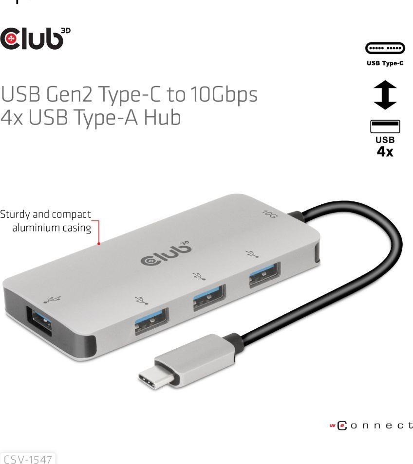Club 3D Club3D Hub USB-C Gen2 na 10Gbps 4x USB Type-A Hub