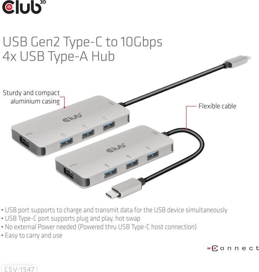 Club 3D Club3D Hub USB-C Gen2 na 10Gbps 4x USB Type-A Hub