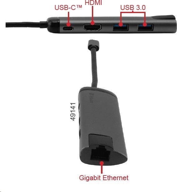 VERBATIM 49141 Multiportový USB-C HUB, 2x USB 3.0, 1x USB-C, HDMI, LAN, šedý dok