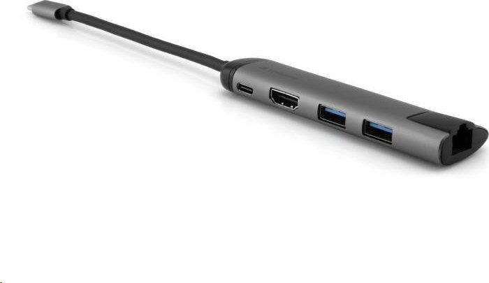 VERBATIM 49141 Multiportový USB-C HUB, 2x USB 3.0, 1x USB-C, HDMI, LAN, šedý dok