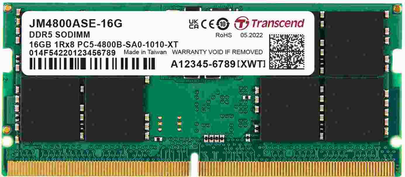 TRANSCEND SODIMM DDR5 16GB 4800MHz JM 1Rx8 2Gx8 CL40 1.1V