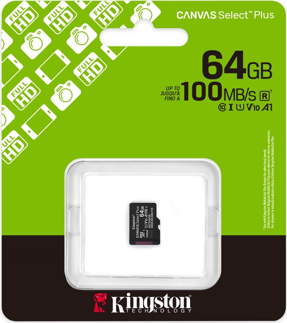 Kingston MicroSDXC karta 64GB Canvas Select Plus, U1, V10, A1