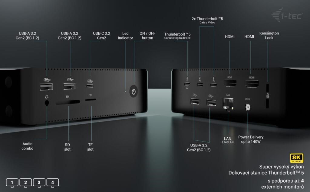 i-tec Thunderbolt 5 Quattro Display Docking Station, Power Delivery 140W