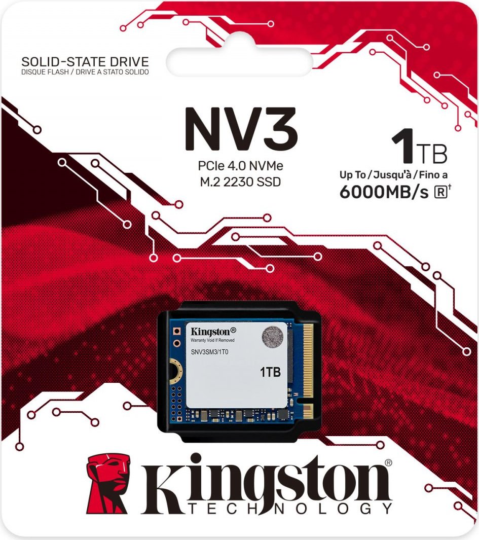 Kingston SSD 1TB NV3, M.2 2230, NVMe PCIe Gen4x4, (R: 6000MB/s; W: 4000MB/s)