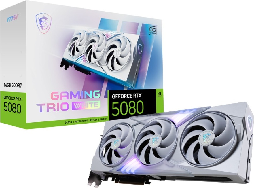 MSI VGA NVIDIA GeForce RTX 5080 16G GAMING TRIO OC WHITE, RTX 5080, 16GB GDDR7, 3xDP, 1xHDMI