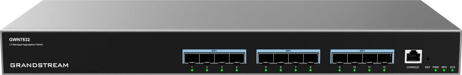 Grandstream GWN7832 L3 Managed Network Switch 12 SFP+ portů, DHCP, QoS, VLAN, CLI