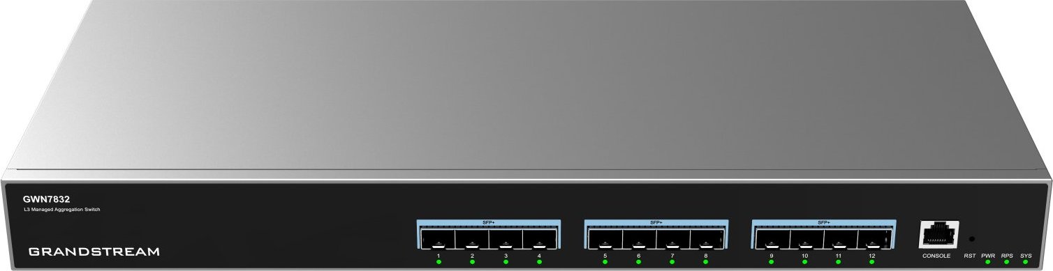Grandstream GWN7832 L3 Managed Network Switch 12 SFP+ portů, DHCP, QoS, VLAN, CLI