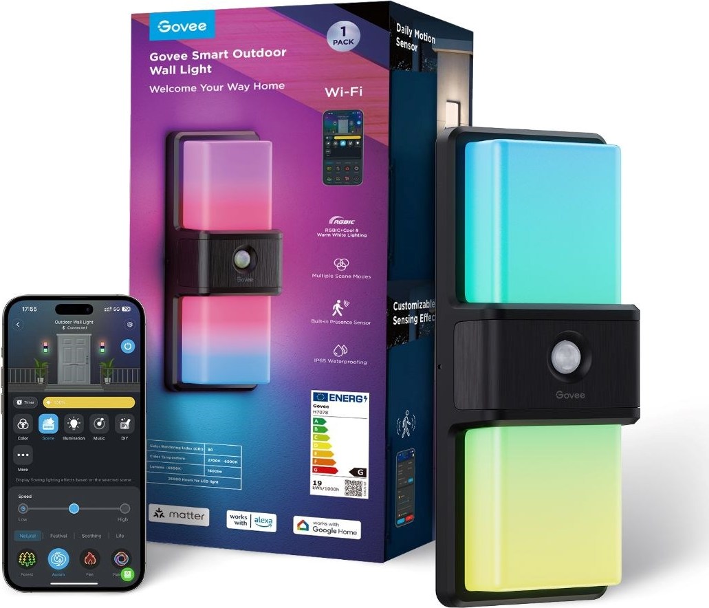 Govee RGBICWW Smart venkovní nástěnné světlo 1500lm Matter