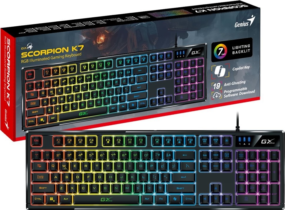 Genius GX Gaming Scorpion K7/Drátová USB/CZ-SK layout/Černá