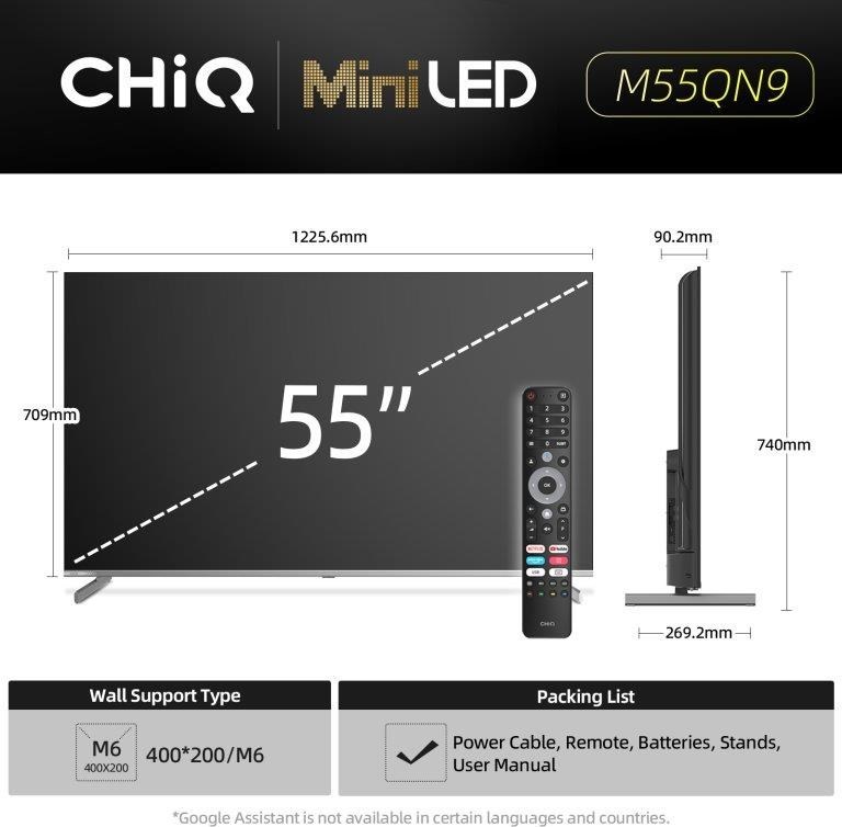 CHiQ M55QN9V TV 55", UHD MiniLED Google TV DLG 120 Hz