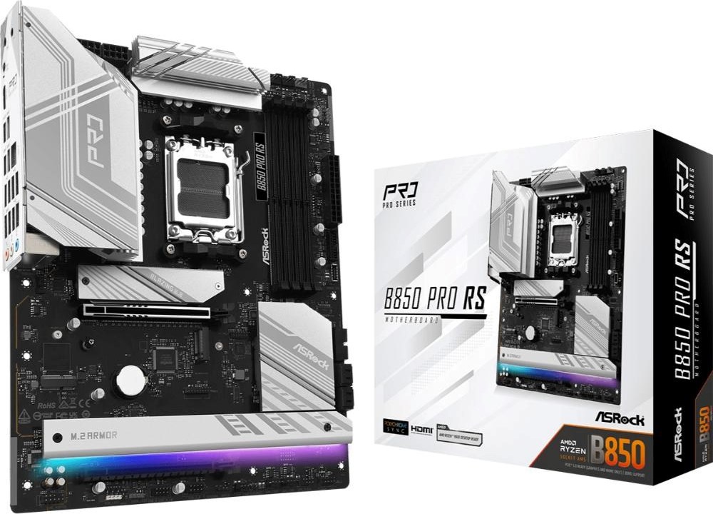 ASRock MB Sc AM5 B850 Pro RS, AMD B850, 4xDDR5, 1xUSB-C, 1xHDMI, ATX