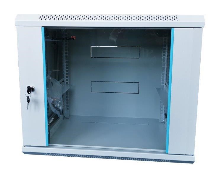 XtendLan 19" nástěnný rozvaděč 9U 600x450, nosnost 60 kg, skleněné dveře, svařovaný, šedý