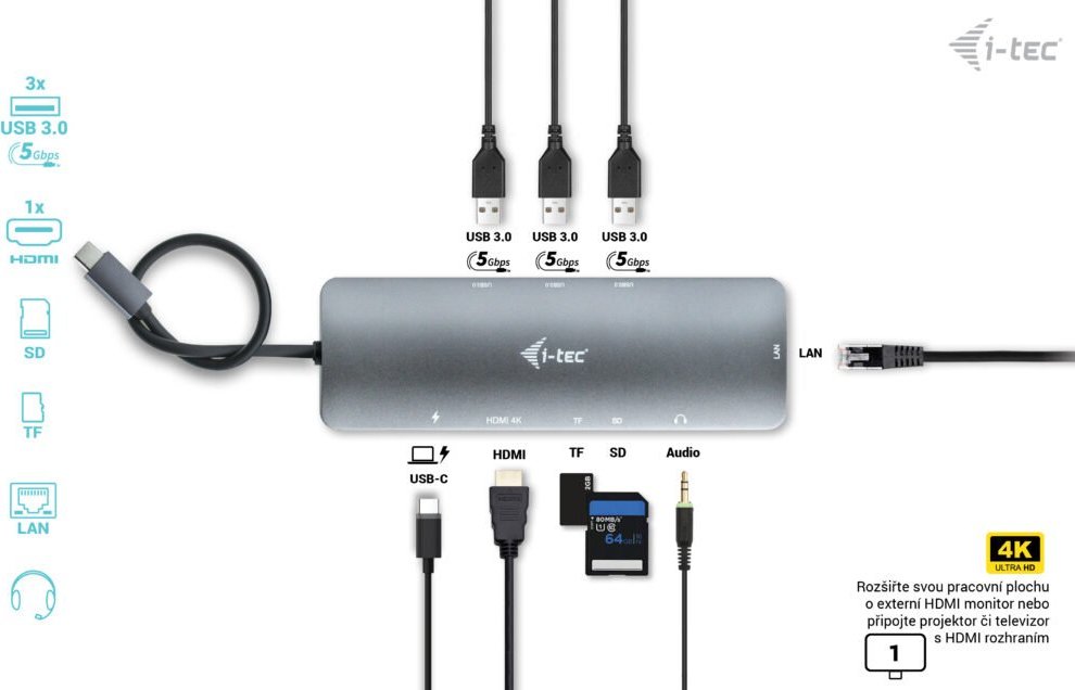i-tec USB-C Metal Nano Docking Station 4K HDMI LAN with Power Delivery 100 W + Charger 100W