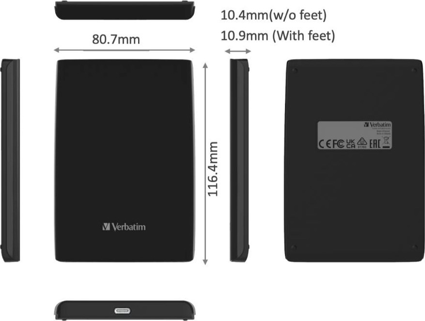 VERBATIM externí SSD 512GB Store 'n' Go Slim Portable USB 3.0, USB-A/USB-C, černá