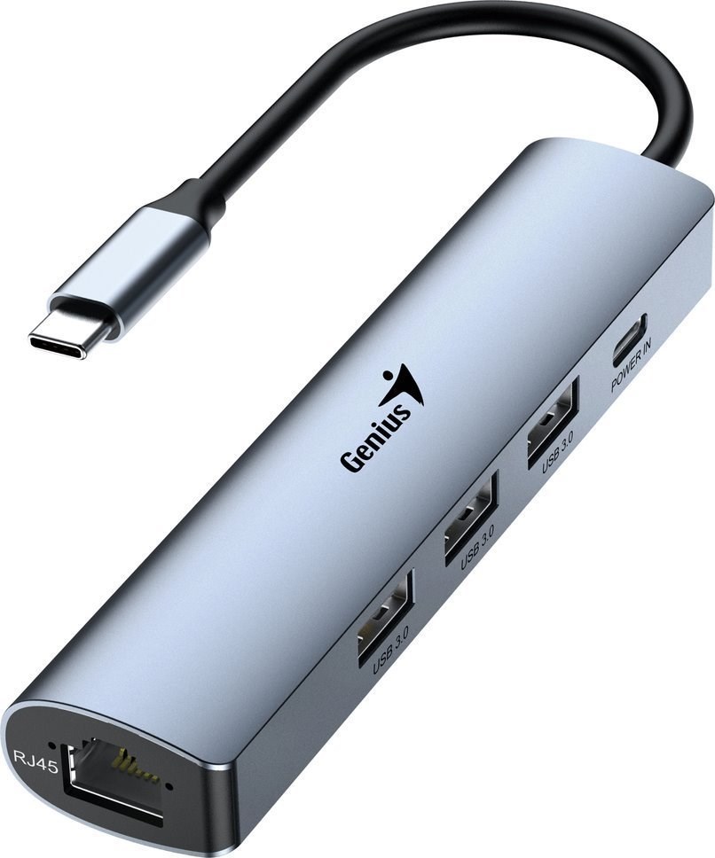 GENIUS hub UH-545, USB-C na 3x USB 3.0 + 15W USB-C + RJ45, šedá